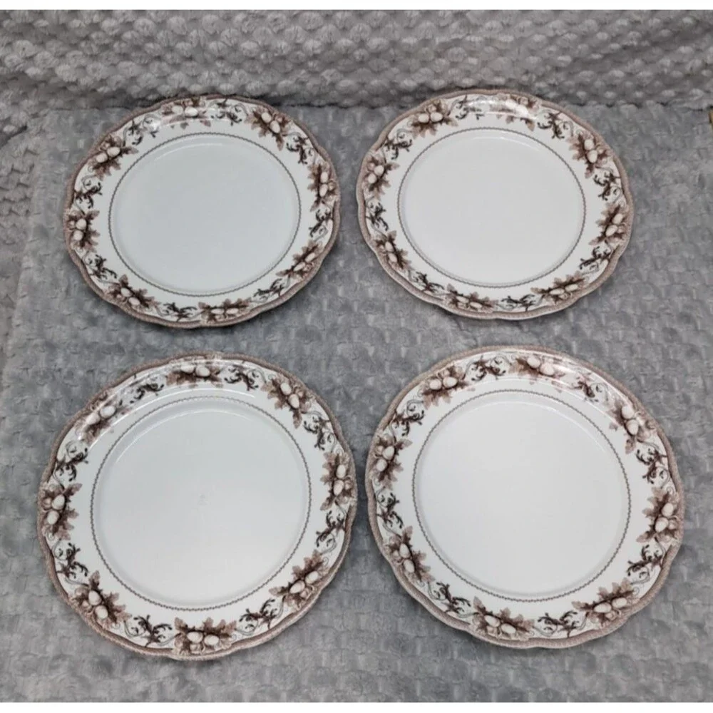 Set 4 Williams Sonoma Dinner Plates Acorn Turkey Thanksgiving Transferware 10.5